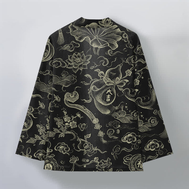 Buddha Stones Kimono de hombre de algodón con estampado de nubes de loto y frente abierto - image 2