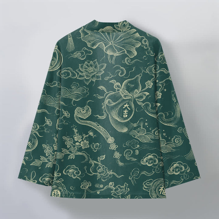 Buddha Stones Kimono de hombre de algodón con estampado de nubes de loto y frente abierto - image 8