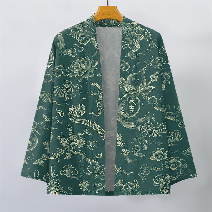 Buddha Stones Kimono de hombre de algodón con estampado de nubes de loto y frente abierto - image 7