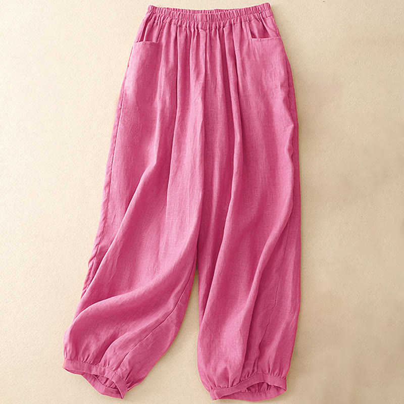 Pantalones tobilleros de color liso para mujer con bolsillos , de Buddha Stones, ideales para el verano. - Rojo violeta pálido - US8-10，UK/AU12-14，EU40-42 (2XL) - image 0