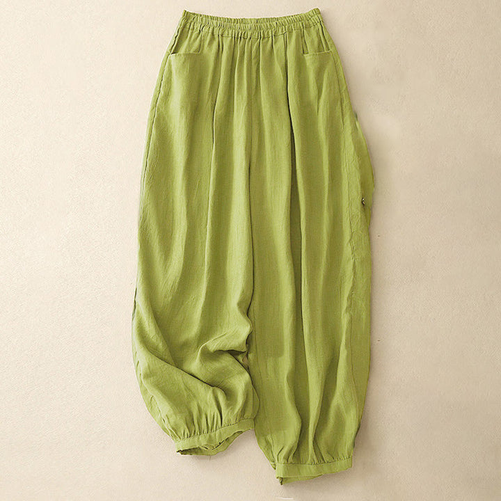 Pantalones tobilleros de color liso para mujer con bolsillos , de Buddha Stones, ideales para el verano. - Verde amarillento - US8-10，UK/AU12-14，EU40-42 (2XL) - image 14
