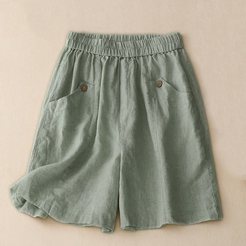 Pantalones cortos casuales de verano para mujer con botones y bolsillos , Buddha Stones . - Azul claro - US8-10，UK/AU12-14，EU40-42 (2XL) - image 0