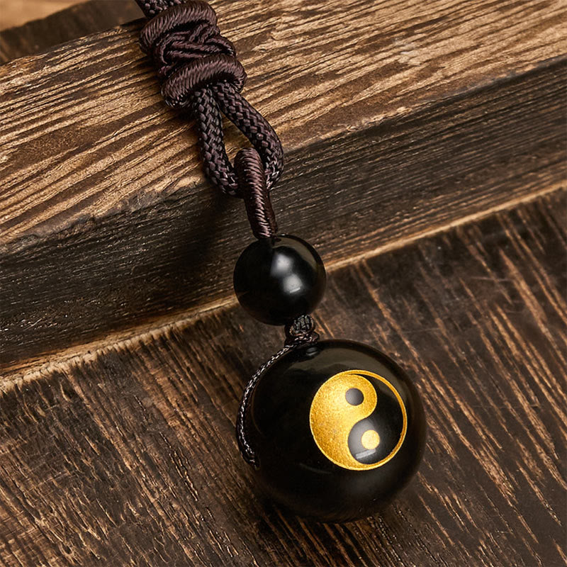 Buddha Stones Colgante de collar Yin Yang de purificación tallado en obsidiana negra - image 7
