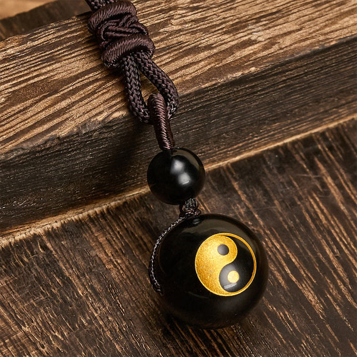 Buddha Stones Colgante de collar Yin Yang de purificación tallado en obsidiana negra - image 7