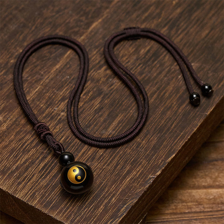 Buddha Stones Colgante de collar Yin Yang de purificación tallado en obsidiana negra - image 9