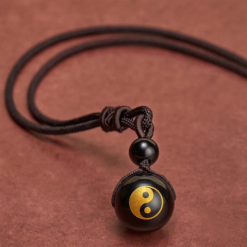 Buddha Stones Colgante de collar Yin Yang de purificación tallado en obsidiana negra - image 8