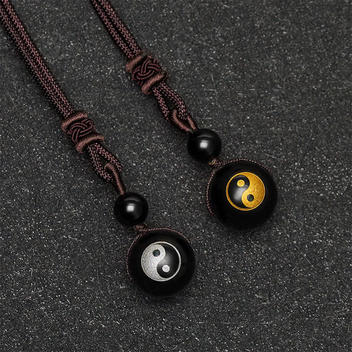 Buddha Stones Colgante de collar Yin Yang de purificación tallado en obsidiana negra - image 11