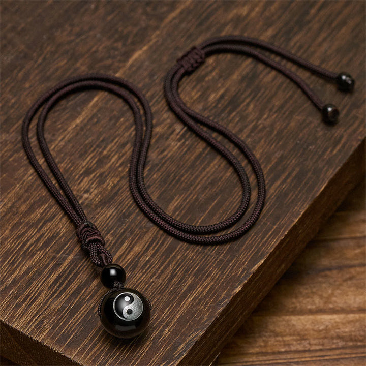 Buddha Stones Colgante de collar Yin Yang de purificación tallado en obsidiana negra - image 3