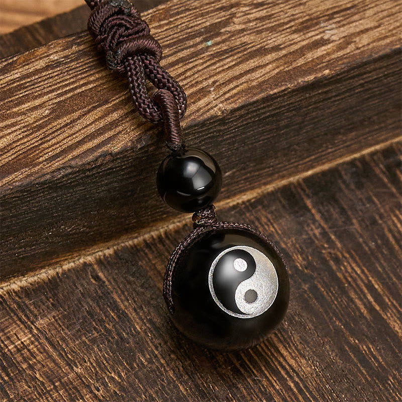 Buddha Stones Colgante de collar Yin Yang de purificación tallado en obsidiana negra - image 1