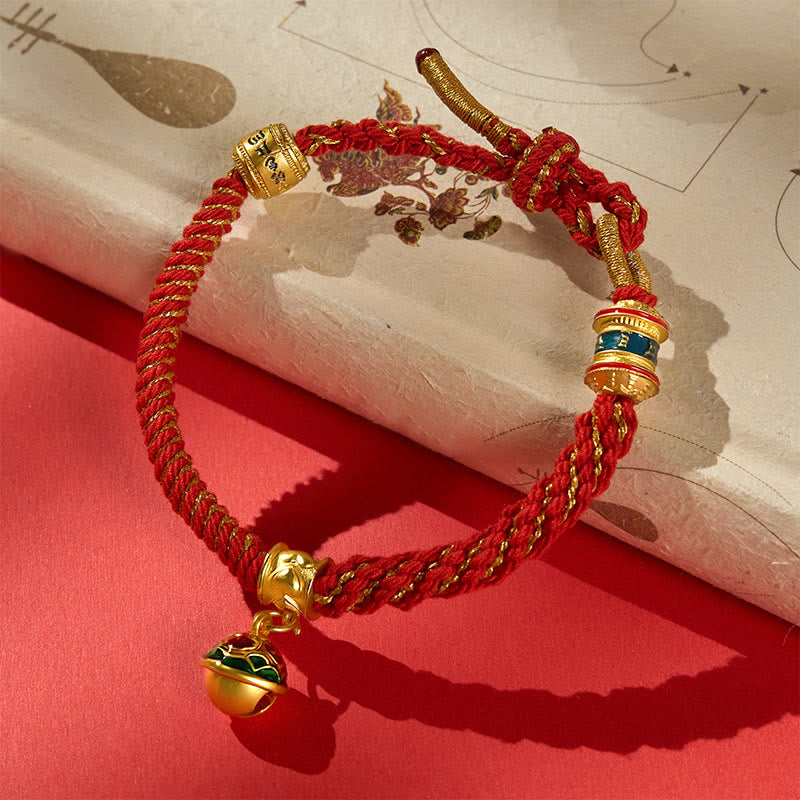 Buddha Stones Pulsera de cuerda tibetana con campana de esmalte de cobre y sabiduría - Rojo (Circunferencia de la muñeca: 15–18 cm) - image 0