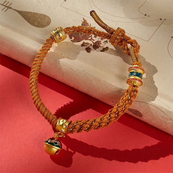 Buddha Stones Pulsera de cuerda tibetana con campana de esmalte de cobre y sabiduría - Amarillo claro (circunferencia de la muñeca: 15-18 cm) - image 12