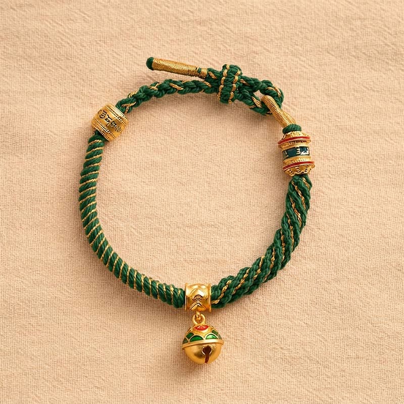 Buddha Stones Pulsera de cuerda tibetana con campana de esmalte de cobre y sabiduría - image 10