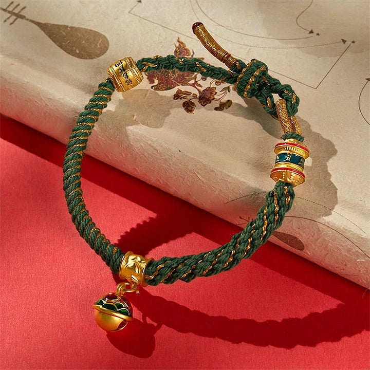 Buddha Stones Pulsera de cuerda tibetana con campana de esmalte de cobre y sabiduría - Verde (circunferencia de la muñeca: 15-18 cm) - image 9