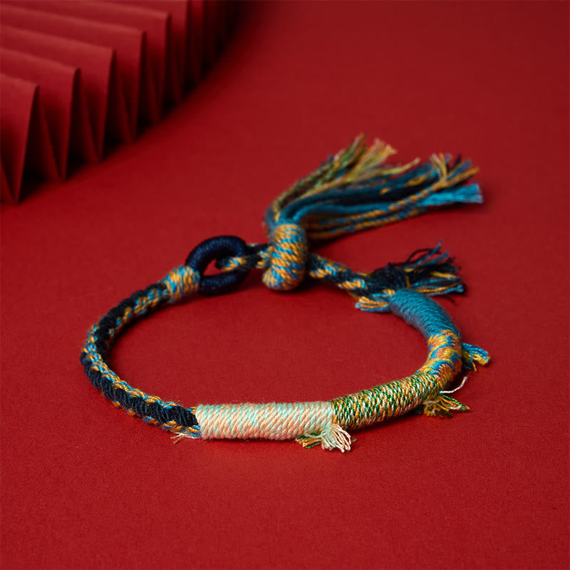 Buddha Stones Pulsera ajustable con borla estilo retro boho de cuerda de algodón - Mezcla de azul marino - 5,5–6,7 pulgadas (14–17 cm) - image 14