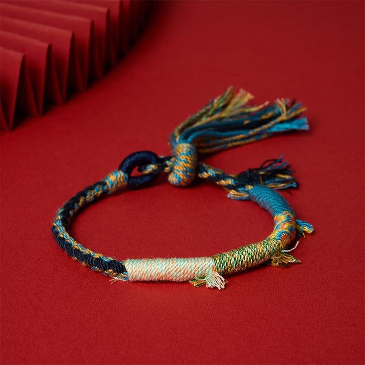 Buddha Stones Pulsera ajustable con borla estilo retro boho de cuerda de algodón - Mezcla de azul marino - 5,5–6,7 pulgadas (14–17 cm) - image 14