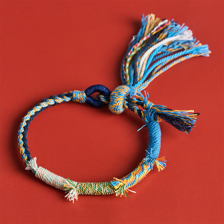 Buddha Stones Pulsera ajustable con borla estilo retro boho de cuerda de algodón - image 18