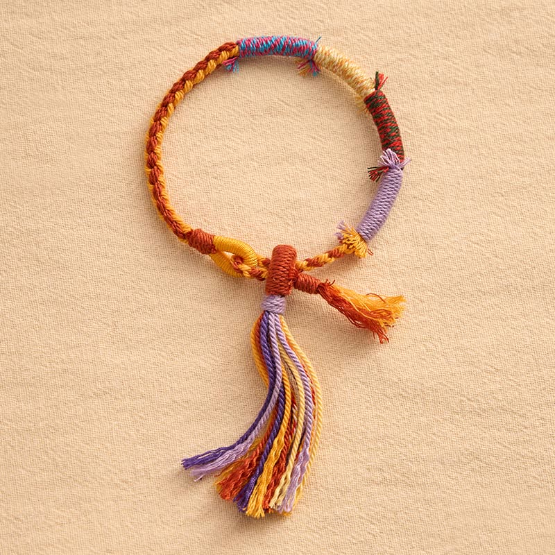 Buddha Stones Pulsera ajustable con borla estilo retro boho de cuerda de algodón - image 2