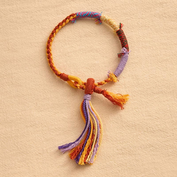 Buddha Stones Pulsera ajustable con borla estilo retro boho de cuerda de algodón - image 2