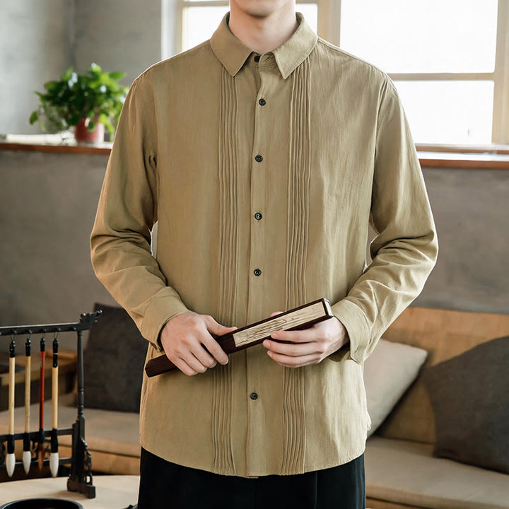 Buddha Stones Camisas de manga larga para hombre, estilo minimalista, con botones y pliegues, ideales para la primavera. - Broncearse - US/UK/AU46, EU56 (5XL) - image 14