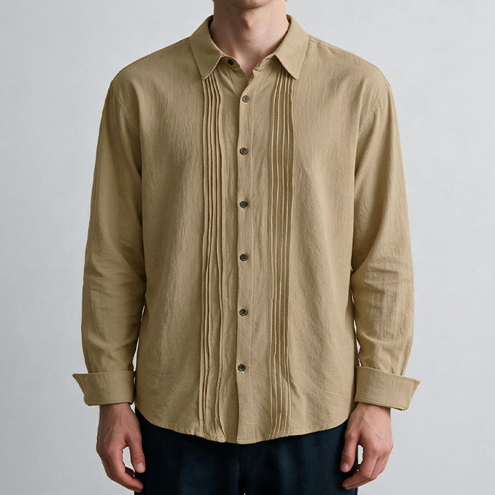 Buddha Stones Camisas de manga larga para hombre, estilo minimalista, con botones y pliegues, ideales para la primavera. - image 16