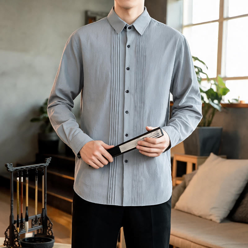 Buddha Stones Camisas de manga larga para hombre, estilo minimalista, con botones y pliegues, ideales para la primavera. - image 21