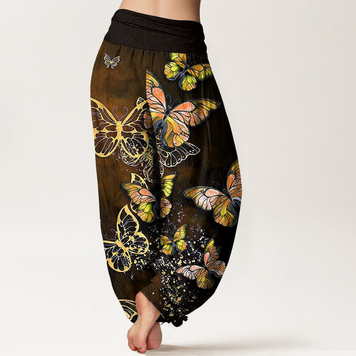 Buddha Stones Pantalones harem de algodón con estampado artístico de mariposas brillantes y cintura elástica para mujer. - image 10