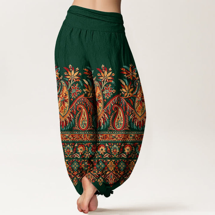 Buddha Stones Pantalones harem de algodón con estampado étnico de cachemir y flores para mujer, con cintura elástica. - image 7
