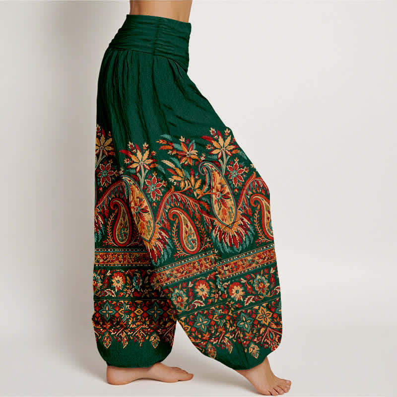 Buddha Stones Pantalones harem de algodón con estampado étnico de cachemir y flores para mujer, con cintura elástica. - image 6