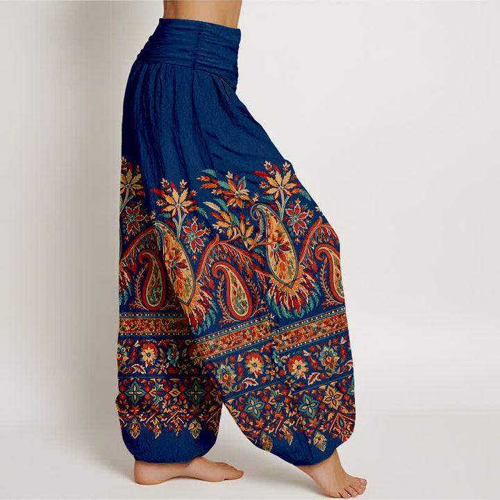Buddha Stones Pantalones harem de algodón con estampado étnico de cachemir y flores para mujer, con cintura elástica. - image 9