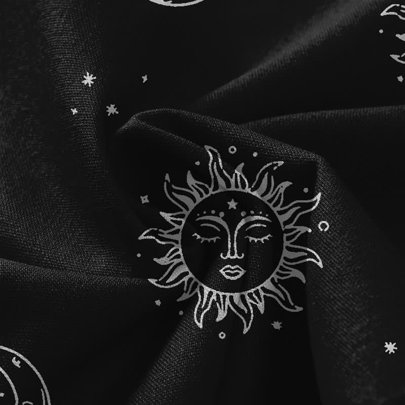 Buddha Stones Pantalones de mujer de lino y algodón con estampado de sol y luna celestiales, cintura elástica, pernera ancha y bolsillos. - image 3
