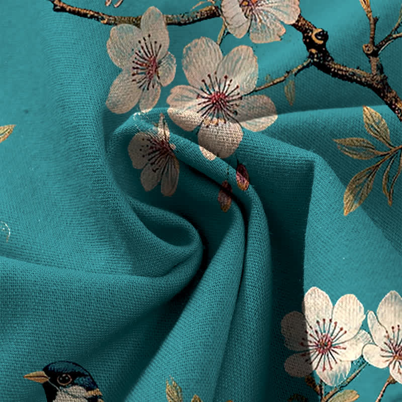 Buddha Stones Pantalones de mujer de algodón y lino con estampado floral vintage de pájaros, cintura elástica y pernera ancha con bolsillos. - image 3