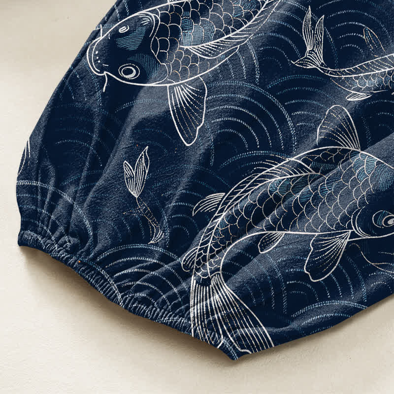 Buddha Stones Pantalones harem de algodón con estampado de ondas Zen Koi para mujer, cintura elástica y bolsillos laterales. - image 6