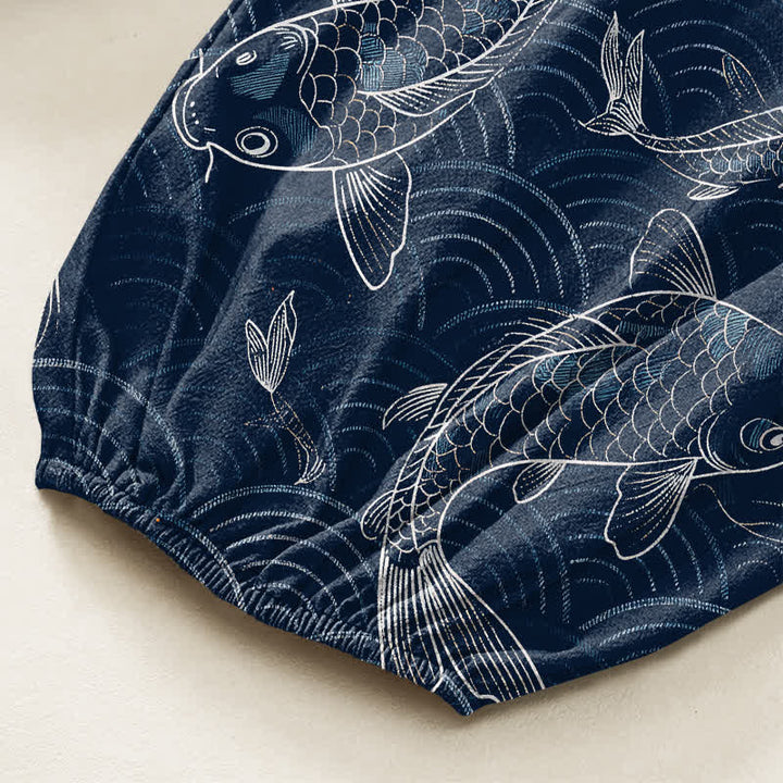 Buddha Stones Pantalones harem de algodón con estampado de ondas Zen Koi para mujer, cintura elástica y bolsillos laterales. - image 6