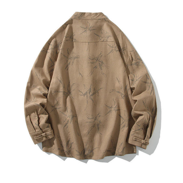 Buddha Stones Camisas de manga larga para hombre con estampado de bambú y botones de rana, estilo casual de primavera. - image 19