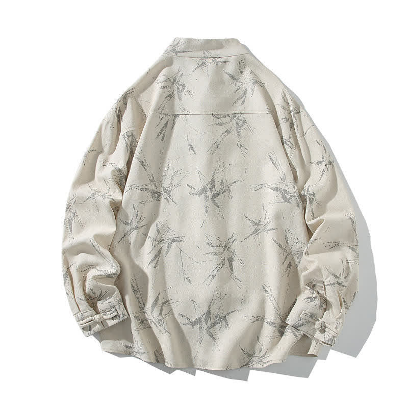 Buddha Stones Camisas de manga larga para hombre con estampado de bambú y botones de rana, estilo casual de primavera. - image 7