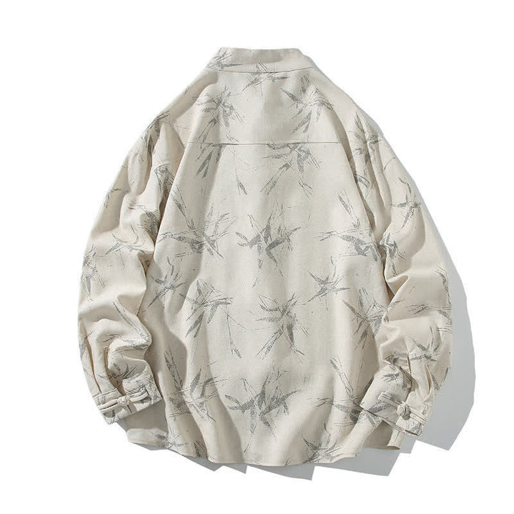 Buddha Stones Camisas de manga larga para hombre con estampado de bambú y botones de rana, estilo casual de primavera. - image 7