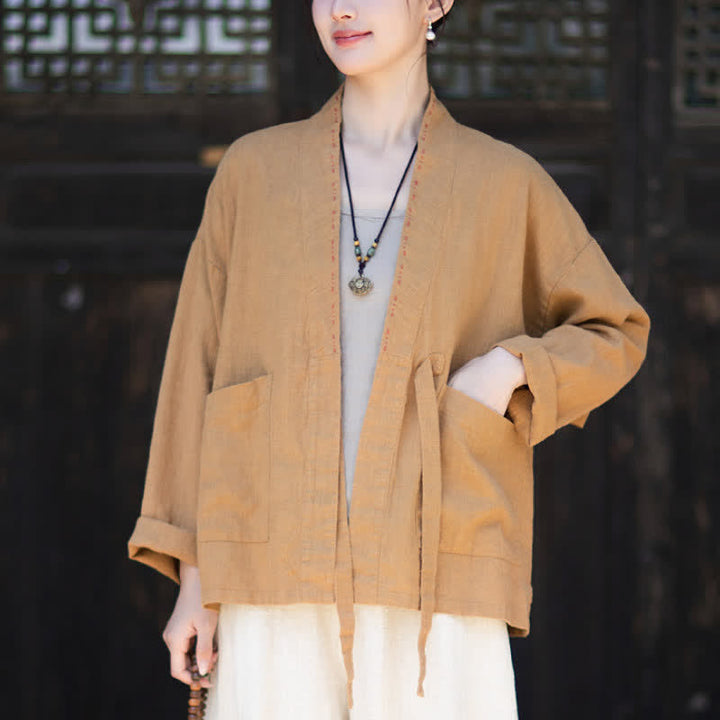 Buddha Stones Kimono de mujer de ramio liso, minimalista, informal, para primavera/verano, con bolsillos. - Perú - US4-6, UK/AU8-10, EU36-38 (F) - image 13