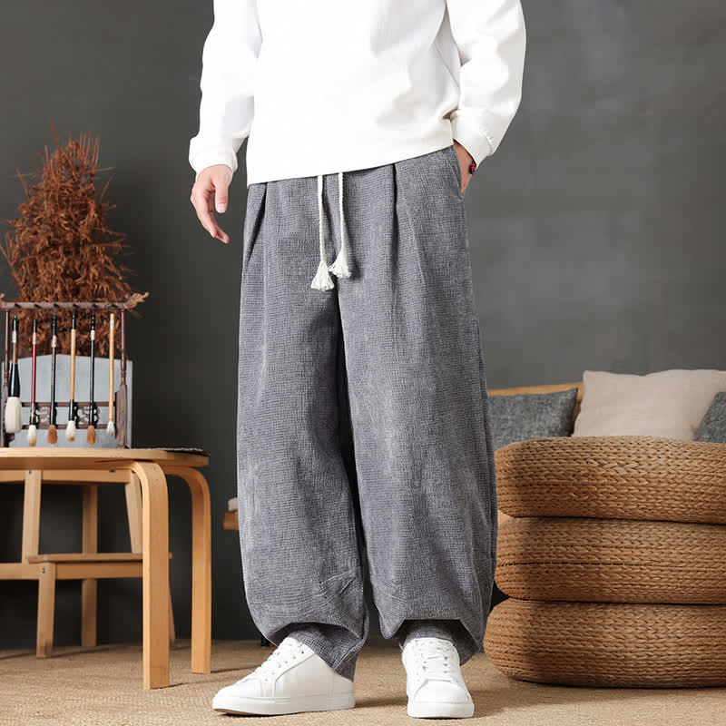Buddha Stones Pantalones tobilleros de pana de corte recto con cordón ajustable, estilo vintage, para hombre, ideales para otoño e invierno. - Gris - US/UK/AU46, EU56 (5XL) - image 0
