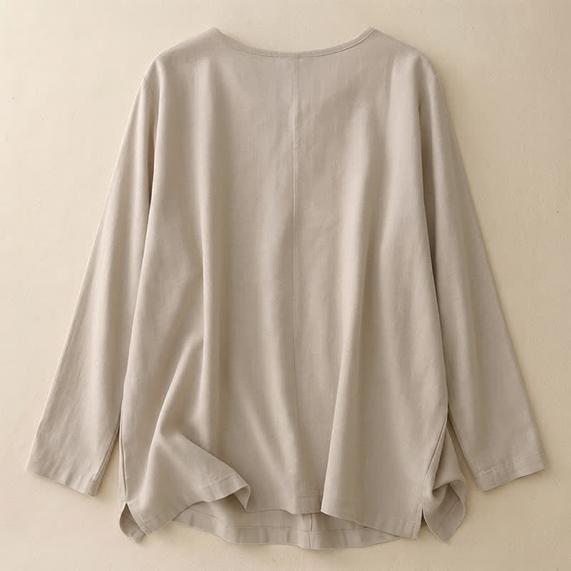 Buddha Stones Camiseta de manga larga de algodón para mujer, estilo casual, sencillo, de cuello redondo y color liso, ideal para primavera y otoño. - image 1