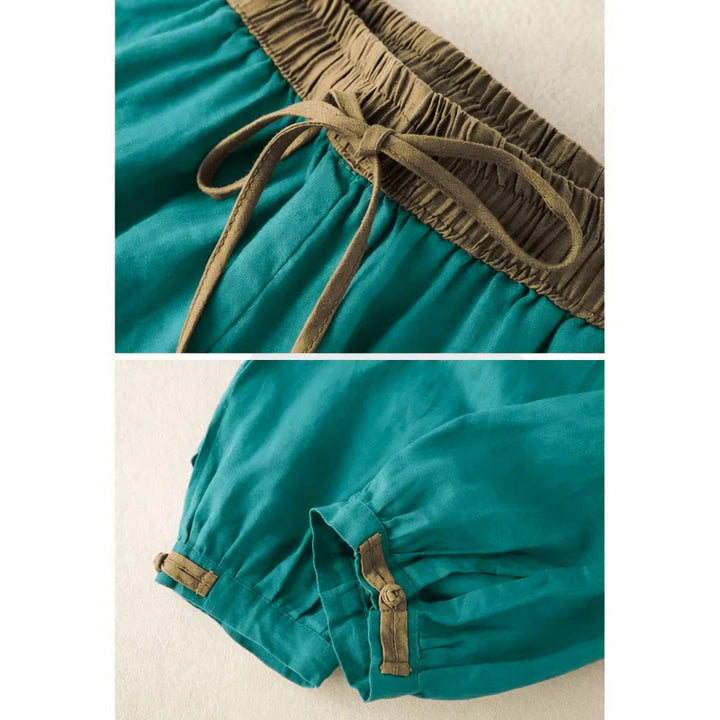 Pantalones harén de algodón liso con cordón y bolsillos para mujer con Buddha Stones - image 14