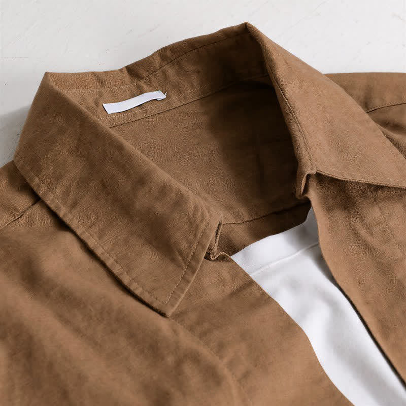 Buddha Stones Camisas de manga larga para hombre, estilo casual minimalista de otoño con diseño de capas. - image 1