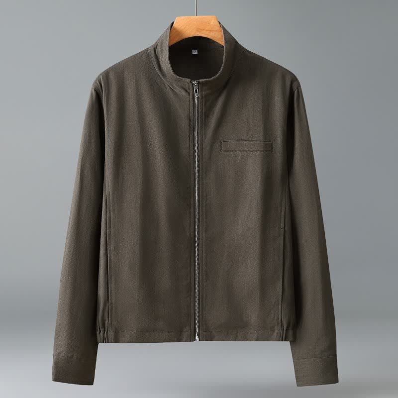 Buddha Stones Chaquetas minimalistas de otoño para hombre con cuello mandarín y bolsillo - Aceituna - US/UK/AU42, EU52 (3XL) - image 0