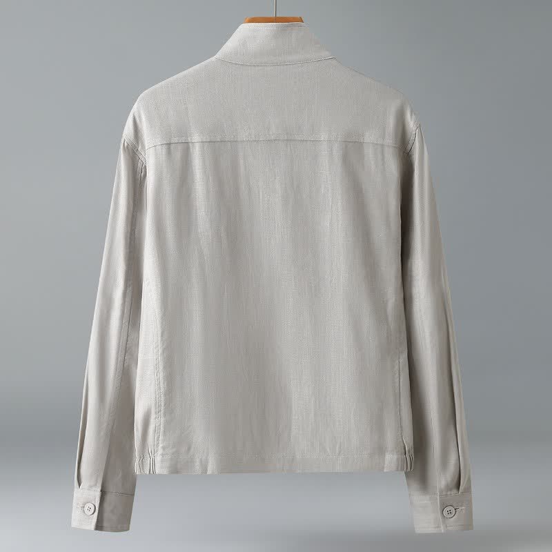 Buddha Stones Chaquetas minimalistas de otoño para hombre con cuello mandarín y bolsillo - image 3