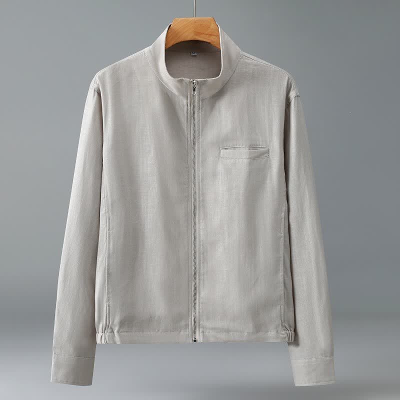 Buddha Stones Chaquetas minimalistas de otoño para hombre con cuello mandarín y bolsillo - Gainsboro - US/UK/AU42, EU52 (3XL) - image 2