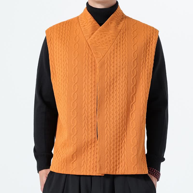 Buddha Stones Chalecos de hombre de punto liso minimalistas para otoño/invierno - Naranja - US/UK/AU46, EU56 (5XL) - image 11