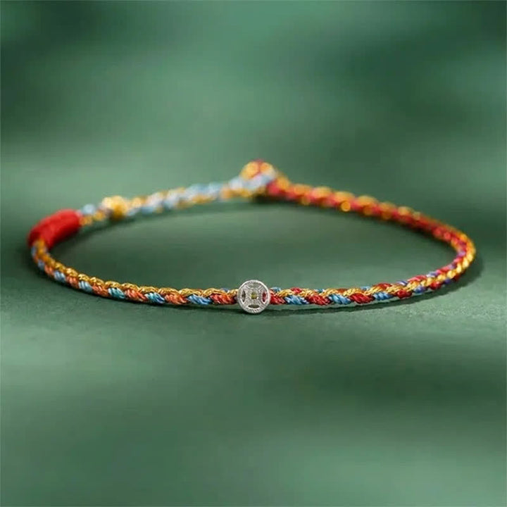 Buddha Stones Pulsera de la fortuna trenzada de plata de ley 925 de colores - Rojo Azul - 7,1–7,5 pulgadas (18–19 cm) - image 2