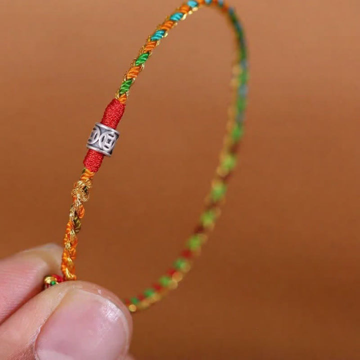 Buddha Stones Pulsera de fe tejida a mano en plata de ley 925 con hilo rojo multicolor - image 2
