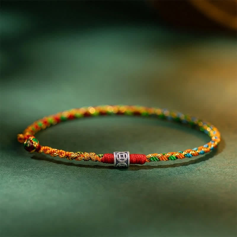 Buddha Stones Pulsera de fe tejida a mano en plata de ley 925 con hilo rojo multicolor - Esquema de color verde - 7,1–7,5 pulgadas (18–19 cm) - image 0