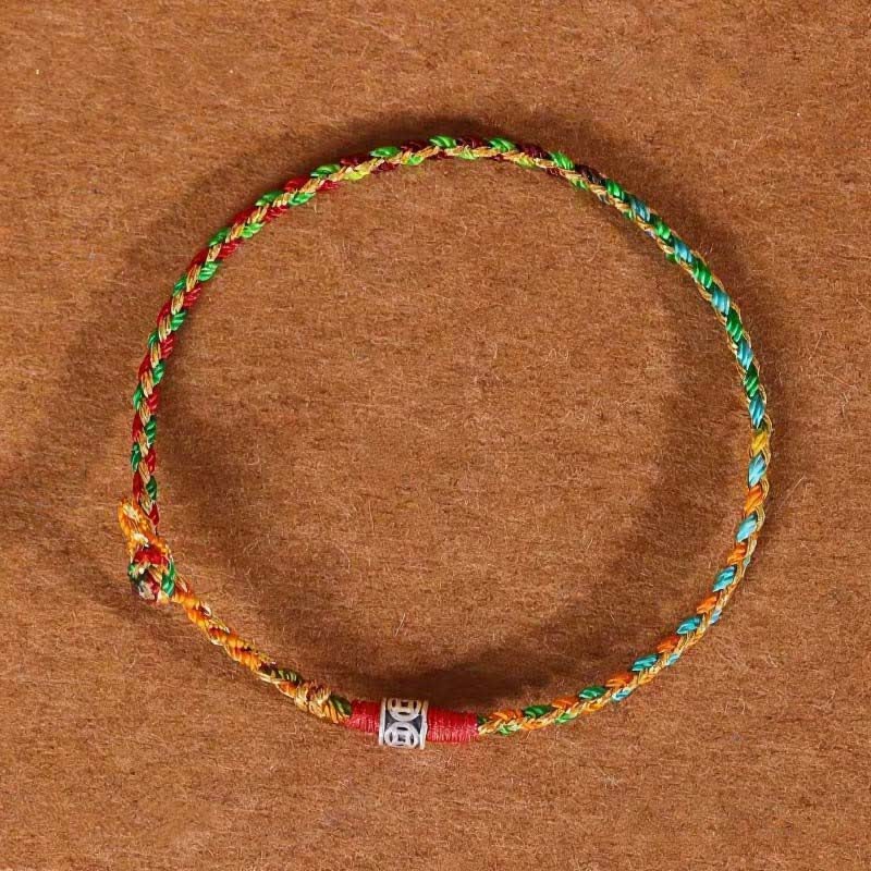 Buddha Stones Pulsera de fe tejida a mano en plata de ley 925 con hilo rojo multicolor - image 1
