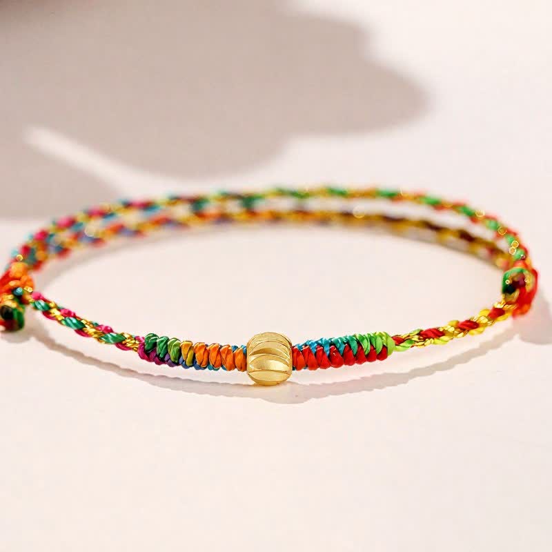 Buddha Stones Pulsera de cordón de la suerte de color rojo colorido tejida a mano - image 1